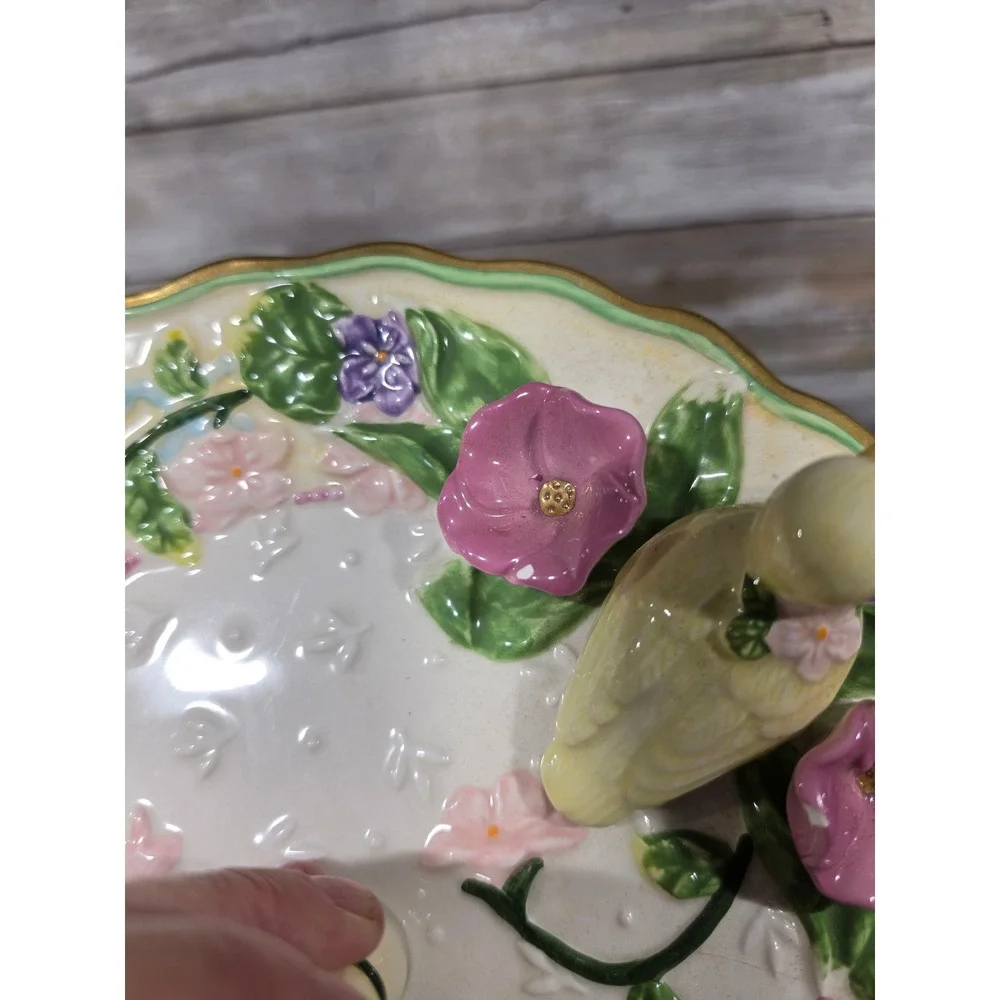 Avon Springtime Collection 2 Tier Server Bunny Bird Floral‎ Easter Tiered Tray